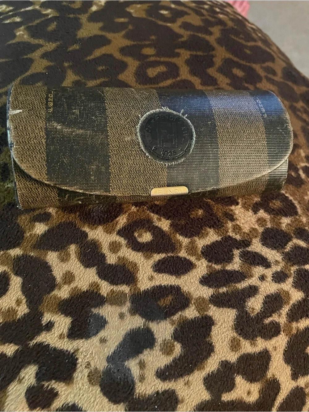 Vintage Fendi Brown and Black Striped glasses  Case
